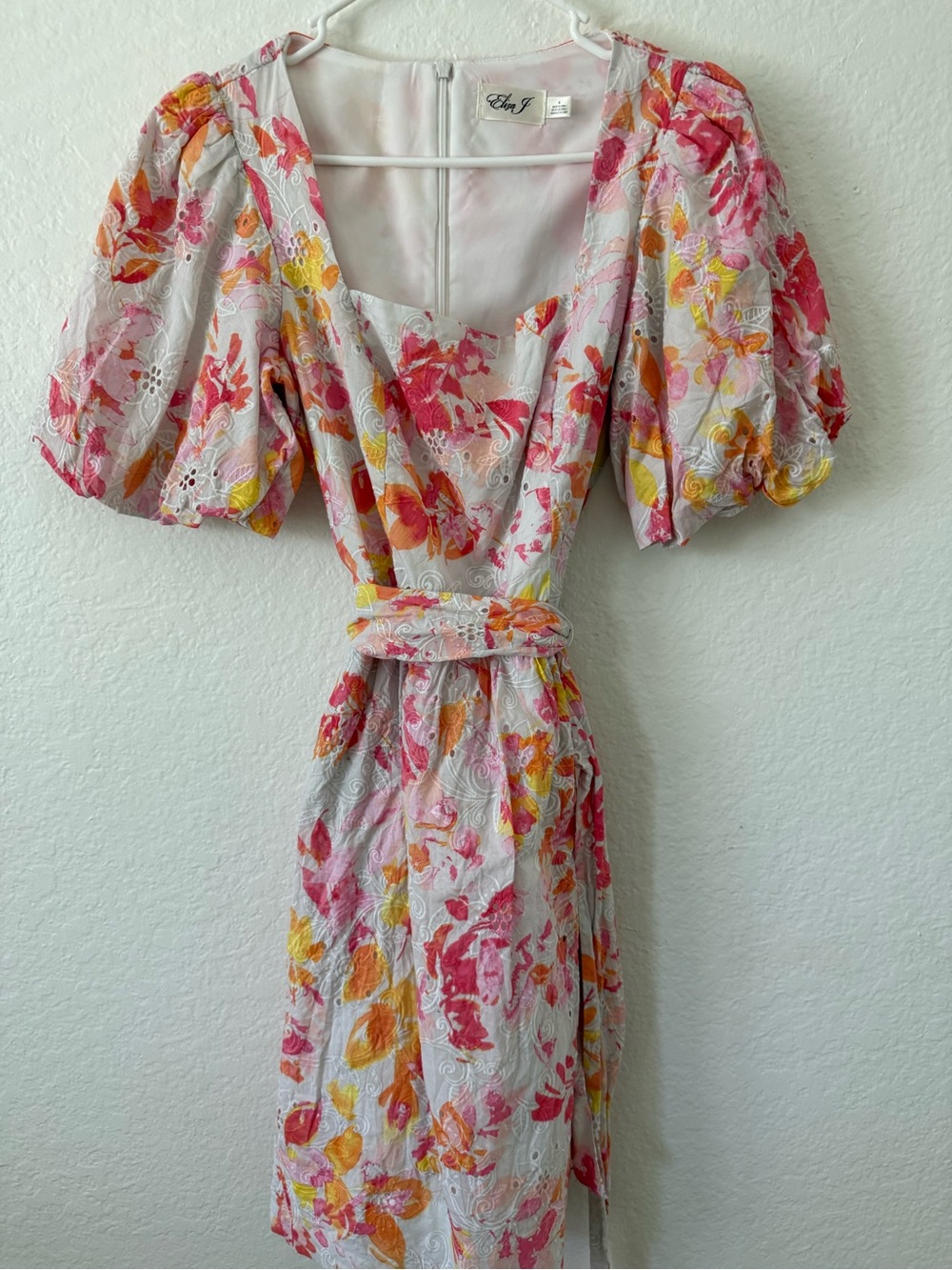 Eliza J Pink and Yellow Floral Puff Sleeve Dress